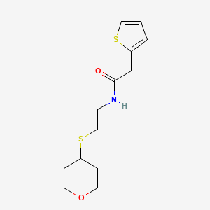 molecular formula C13H19NO2S2 B2804061 N-(2-((tetrahydro-2H-pyran-4-yl)thio)ethyl)-2-(thiophen-2-yl)acetamide CAS No. 1904064-17-0
