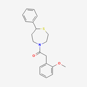 molecular formula C20H23NO2S B2804064 2-(2-Methoxyphenyl)-1-(7-phenyl-1,4-thiazepan-4-yl)ethanone CAS No. 1797572-69-0