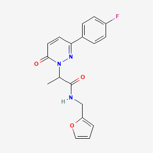 molecular formula C18H16FN3O3 B2804066 2-(3-(4-fluorophenyl)-6-oxopyridazin-1(6H)-yl)-N-(furan-2-ylmethyl)propanamide CAS No. 1203136-03-1