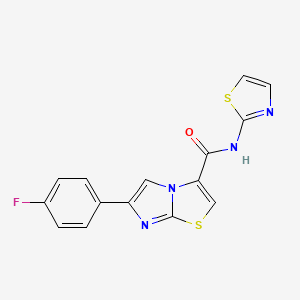 molecular formula C15H9FN4OS2 B2804071 6-(4-fluorophenyl)-N-(1,3-thiazol-2-yl)imidazo[2,1-b][1,3]thiazole-3-carboxamide CAS No. 1049364-87-5