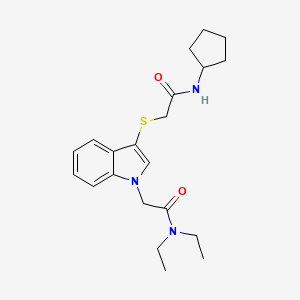 molecular formula C21H29N3O2S B2804075 2-(3-{[2-(cyclopentylamino)-2-oxoethyl]thio}-1H-indol-1-yl)-N,N-diethylacetamide CAS No. 877658-24-7