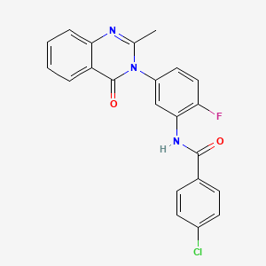 molecular formula C22H15ClFN3O2 B2804076 4-chloro-N-(2-fluoro-5-(2-methyl-4-oxoquinazolin-3(4H)-yl)phenyl)benzamide CAS No. 899758-21-5