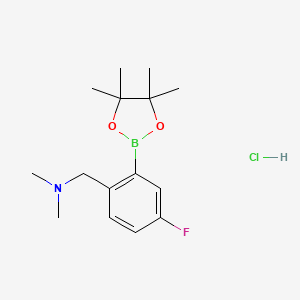 molecular formula C15H24BClFNO2 B2804093 {[4-Fluoro-2-(tetramethyl-1,3,2-dioxaborolan-2-yl)phenyl]methyl}dimethylamine hydrochloride CAS No. 2096996-94-8