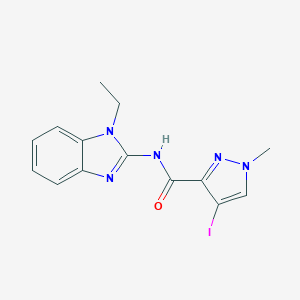 molecular formula C14H14IN5O B280410 N-(1-ethyl-1H-benzimidazol-2-yl)-4-iodo-1-methyl-1H-pyrazole-3-carboxamide 