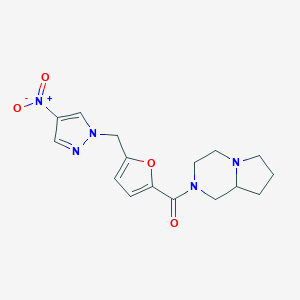 molecular formula C16H19N5O4 B280412 2-[5-({4-nitro-1H-pyrazol-1-yl}methyl)-2-furoyl]octahydropyrrolo[1,2-a]pyrazine 