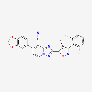 molecular formula C24H13ClFN5O3 B2804123 7-(1,3-Benzodioxol-5-yl)-2-[3-(2-chloro-6-fluorophenyl)-4-methyl-5-isoxazolyl][1,2,4]triazolo[1,5-a]pyridine-8-carbonitrile CAS No. 860650-23-3