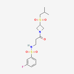 molecular formula C16H23FN2O5S2 B2804124 3-fluoro-N-(3-(3-(isobutylsulfonyl)azetidin-1-yl)-3-oxopropyl)benzenesulfonamide CAS No. 1797086-49-7