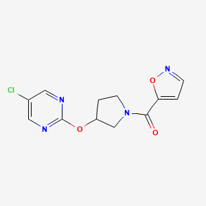 molecular formula C12H11ClN4O3 B2804142 (3-((5-Chloropyrimidin-2-yl)oxy)pyrrolidin-1-yl)(isoxazol-5-yl)methanone CAS No. 2034469-81-1