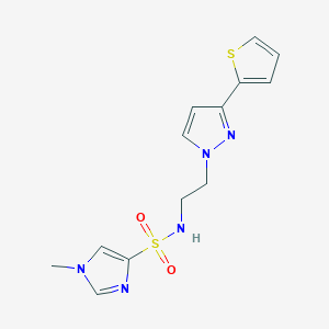 molecular formula C13H15N5O2S2 B2804151 1-甲基-N-(2-(3-(噻吩-2-基)-1H-吡唑-1-基)乙基)-1H-咪唑-4-磺酰胺 CAS No. 1797237-21-8