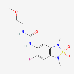 molecular formula C12H17FN4O4S B2804152 1-(6-Fluoro-1,3-dimethyl-2,2-dioxido-1,3-dihydrobenzo[c][1,2,5]thiadiazol-5-yl)-3-(2-methoxyethyl)urea CAS No. 2034542-52-2