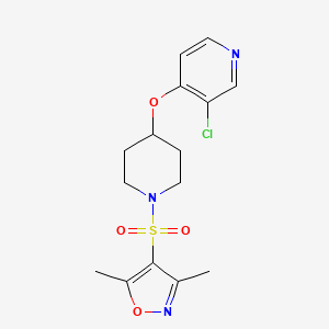 molecular formula C15H18ClN3O4S B2804169 4-((4-((3-Chloropyridin-4-yl)oxy)piperidin-1-yl)sulfonyl)-3,5-dimethylisoxazole CAS No. 2034330-92-0