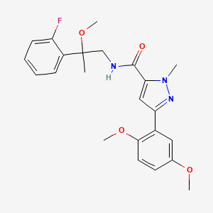 molecular formula C23H26FN3O4 B2804182 3-(2,5-dimethoxyphenyl)-N-(2-(2-fluorophenyl)-2-methoxypropyl)-1-methyl-1H-pyrazole-5-carboxamide CAS No. 1797355-59-9