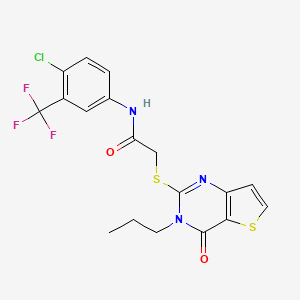 molecular formula C18H15ClF3N3O2S2 B2804193 N-[4-chloro-3-(trifluoromethyl)phenyl]-2-({4-oxo-3-propyl-3H,4H-thieno[3,2-d]pyrimidin-2-yl}sulfanyl)acetamide CAS No. 1252859-88-3