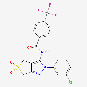 molecular formula C19H13ClF3N3O3S B2804196 N-(2-(3-chlorophenyl)-5,5-dioxido-4,6-dihydro-2H-thieno[3,4-c]pyrazol-3-yl)-4-(trifluoromethyl)benzamide CAS No. 893932-08-6