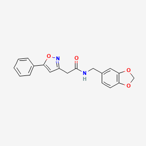 molecular formula C19H16N2O4 B2804200 N-(苯并[d][1,3]二噁杂环戊-5-基甲基)-2-(5-苯基异噁唑-3-基)乙酰胺 CAS No. 946341-34-0