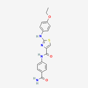 molecular formula C19H18N4O3S B2804221 N-(4-carbamoylphenyl)-2-((4-ethoxyphenyl)amino)thiazole-4-carboxamide CAS No. 955914-55-3