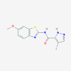 molecular formula C12H9IN4O2S B280423 4-iodo-N-(6-methoxy-1,3-benzothiazol-2-yl)-1H-pyrazole-3-carboxamide 