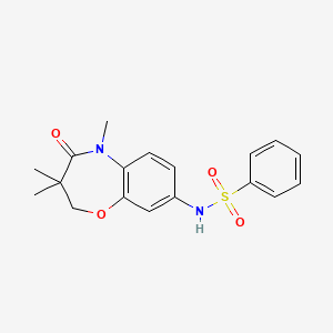 molecular formula C18H20N2O4S B2804260 N-(3,3,5-trimethyl-4-oxo-2,3,4,5-tetrahydrobenzo[b][1,4]oxazepin-8-yl)benzenesulfonamide CAS No. 922096-91-1