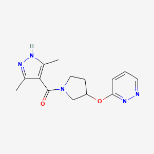 molecular formula C14H17N5O2 B2804300 (3,5-二甲基-1H-吡唑-4-基)(3-(吡啶并[1,6H]-3-氧代-2-基)吡咯啉-1-基)甲酮 CAS No. 2034207-77-5