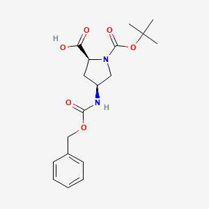 molecular formula C18H24N2O6 B2804315 (2S,4S)-4-(((benzyloxy)carbonyl)amino)-1-(tert-butoxycarbonyl)pyrrolidine-2-carboxylic acid CAS No. 874162-99-9