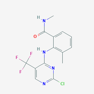 molecular formula C14H12ClF3N4O B2804345 Benzamide, 2-[[2-chloro-5-(trifluoromethyl)-4-pyrimidinyl]amino]-N,3-dimethyl- CAS No. 1022960-23-1