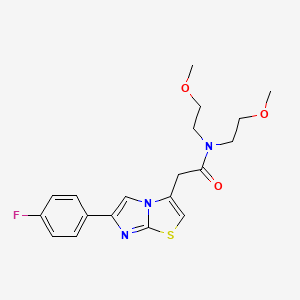 molecular formula C19H22FN3O3S B2804353 2-(6-(4-fluorophenyl)imidazo[2,1-b]thiazol-3-yl)-N,N-bis(2-methoxyethyl)acetamide CAS No. 897463-98-8