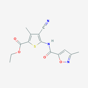 molecular formula C14H13N3O4S B2804385 Ethyl 4-cyano-3-methyl-5-(3-methylisoxazole-5-carboxamido)thiophene-2-carboxylate CAS No. 946287-15-6