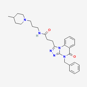 molecular formula C28H34N6O2 B2804386 3-(4-benzyl-5-oxo-4,5-dihydro[1,2,4]triazolo[4,3-a]quinazolin-1-yl)-N-[3-(4-methylpiperidin-1-yl)propyl]propanamide CAS No. 902957-20-4