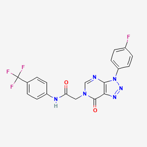 molecular formula C19H12F4N6O2 B2804388 2-(3-(4-fluorophenyl)-7-oxo-3H-[1,2,3]triazolo[4,5-d]pyrimidin-6(7H)-yl)-N-(4-(trifluoromethyl)phenyl)acetamide CAS No. 892480-45-4