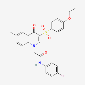 molecular formula C26H23FN2O5S B2804392 2-(3-((4-ethoxyphenyl)sulfonyl)-6-methyl-4-oxoquinolin-1(4H)-yl)-N-(4-fluorophenyl)acetamide CAS No. 895645-92-8
