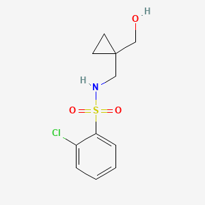molecular formula C11H14ClNO3S B2804395 2-chloro-N-((1-(hydroxymethyl)cyclopropyl)methyl)benzenesulfonamide CAS No. 1257546-40-9