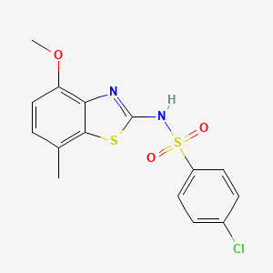 molecular formula C15H13ClN2O3S2 B2804398 4-氯-N-(4-甲氧基-7-甲基苯并[d]噻唑-2-基)苯磺酰胺 CAS No. 955222-91-0