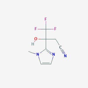 molecular formula C8H8F3N3O B2804406 4,4,4-trifluoro-3-hydroxy-3-(1-methyl-1H-imidazol-2-yl)butanenitrile CAS No. 878125-81-6