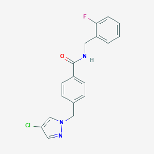 molecular formula C18H15ClFN3O B280441 4-[(4-chloro-1H-pyrazol-1-yl)methyl]-N-(2-fluorobenzyl)benzamide 