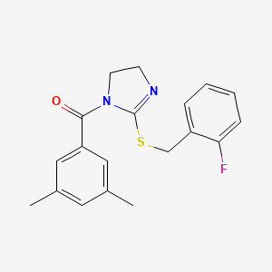 molecular formula C19H19FN2OS B2804433 (3,5-dimethylphenyl)(2-((2-fluorobenzyl)thio)-4,5-dihydro-1H-imidazol-1-yl)methanone CAS No. 851806-73-0