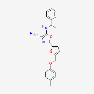 molecular formula C24H21N3O3 B2804436 5-((1-苯乙基)氨基)-2-(5-((对甲苯氧基)甲基)呋喃-2-基)噁唑-4-碳腈 CAS No. 931968-11-5