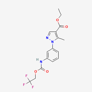 molecular formula C16H16F3N3O4 B2804439 ethyl 5-methyl-1-(3-{[(2,2,2-trifluoroethoxy)carbonyl]amino}phenyl)-1H-pyrazole-4-carboxylate CAS No. 1240528-41-9