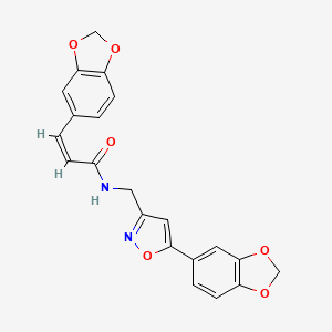 molecular formula C21H16N2O6 B2804459 (Z)-3-(benzo[d][1,3]dioxol-5-yl)-N-((5-(benzo[d][1,3]dioxol-5-yl)isoxazol-3-yl)methyl)acrylamide CAS No. 1105201-01-1