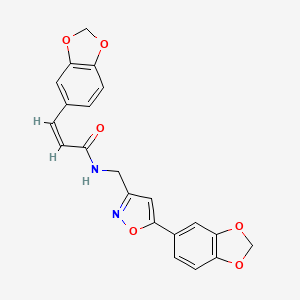 molecular formula C21H16N2O6 B2804459 (Z)-3-(苯并[d][1,3]二氧杂环戊烷-5-基)-N-((5-(苯并[d][1,3]二氧杂环戊烷-5-基)异噁唑-3-基甲基)丙烯酰胺) CAS No. 1105201-01-1