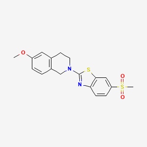 molecular formula C18H18N2O3S2 B2804463 2-(6-甲氧基-3,4-二氢异喹啉-2(1H)-基)-6-(甲磺基)苯并[d]噻唑 CAS No. 1219901-92-4