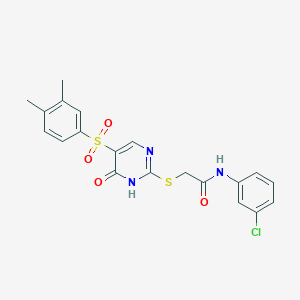 molecular formula C20H18ClN3O4S2 B2804474 N-(3-chlorophenyl)-2-[[5-(3,4-dimethylphenyl)sulfonyl-6-oxo-1H-pyrimidin-2-yl]sulfanyl]acetamide CAS No. 866844-97-5