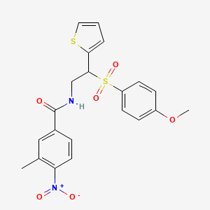 molecular formula C21H20N2O6S2 B2804477 N-(2-((4-methoxyphenyl)sulfonyl)-2-(thiophen-2-yl)ethyl)-3-methyl-4-nitrobenzamide CAS No. 941949-98-0