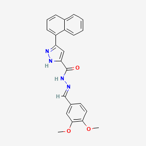 molecular formula C23H20N4O3 B2804487 (E)-N'-(3,4-dimethoxybenzylidene)-3-(naphthalen-1-yl)-1H-pyrazole-5-carbohydrazide CAS No. 634888-24-7