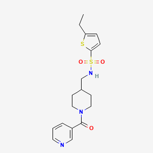 molecular formula C18H23N3O3S2 B2804497 5-ethyl-N-((1-nicotinoylpiperidin-4-yl)methyl)thiophene-2-sulfonamide CAS No. 1797047-45-0