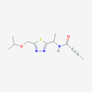 molecular formula C12H17N3O2S B2804506 N-[1-[5-(Propan-2-yloxymethyl)-1,3,4-thiadiazol-2-yl]ethyl]but-2-ynamide CAS No. 2411227-07-9