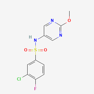 molecular formula C11H9ClFN3O3S B2804513 3-氯-4-氟-N-(2-甲氧基嘧啶-5-基)苯磺酰胺 CAS No. 2309606-14-0