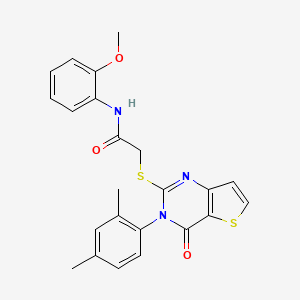 molecular formula C23H21N3O3S2 B2804523 2-{[3-(2,4-dimethylphenyl)-4-oxo-3,4-dihydrothieno[3,2-d]pyrimidin-2-yl]sulfanyl}-N-(2-methoxyphenyl)acetamide CAS No. 1261017-14-4