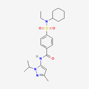 molecular formula C22H32N4O3S B2804545 4-(N-cyclohexyl-N-ethylsulfamoyl)-N-(1-isopropyl-3-methyl-1H-pyrazol-5-yl)benzamide CAS No. 1169965-87-0