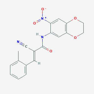 (E)-2-cyano-3-(2-methylphenyl)-N-(6-nitro-2,3-dihydro-1,4-benzodioxin-7-yl)prop-2-enamide