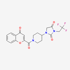 molecular formula C20H18F3N3O5 B2804573 1-[1-(4-oxo-4H-chromene-2-carbonyl)piperidin-4-yl]-3-(2,2,2-trifluoroethyl)imidazolidine-2,4-dione CAS No. 2097925-28-3